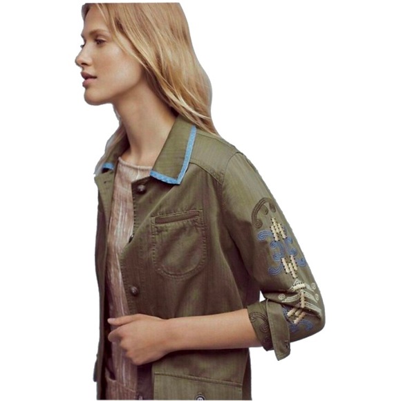 Anthropologie Green Embroidered Utility Jacket, XS - Picture 3 of 9
